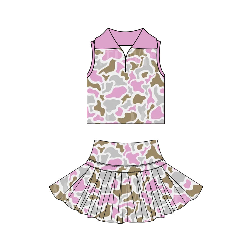 Preorder GSD3967 Camo Pink Sleeveless Skorts Girls Set