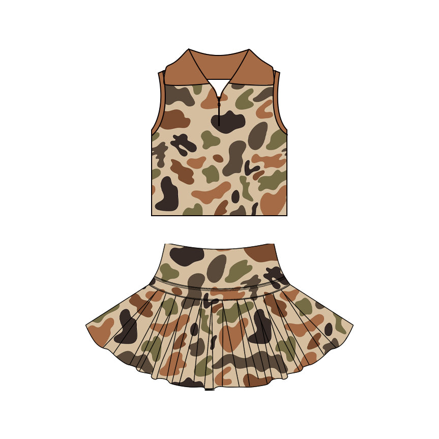 Preorder GSD3971 Yoga Camo Sleeveless Skorts Girls Set