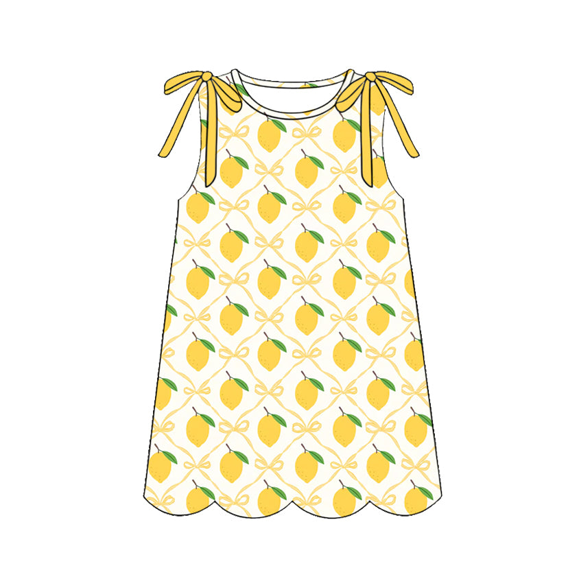 preorder GSD3973 Scallop Lemon Bows Sleeveless Girls Dress