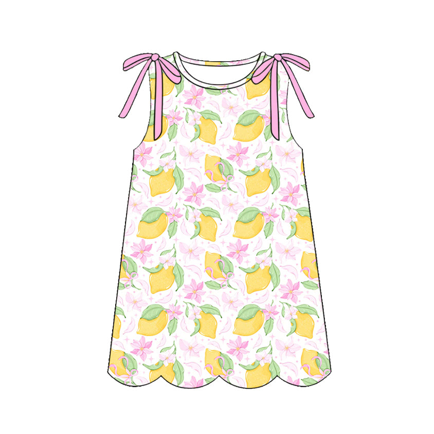 preorder GSD3974 Scallop Lemon Flowers Sleeveless Girls Dress