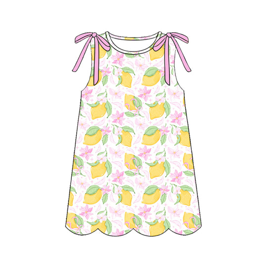 preorder GSD3974 Scallop Lemon Flowers Sleeveless Girls Dress
