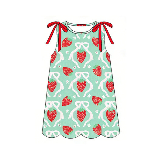 preorder GSD3975 Scallop Strawberry Flowers Sleeveless Girls Dress