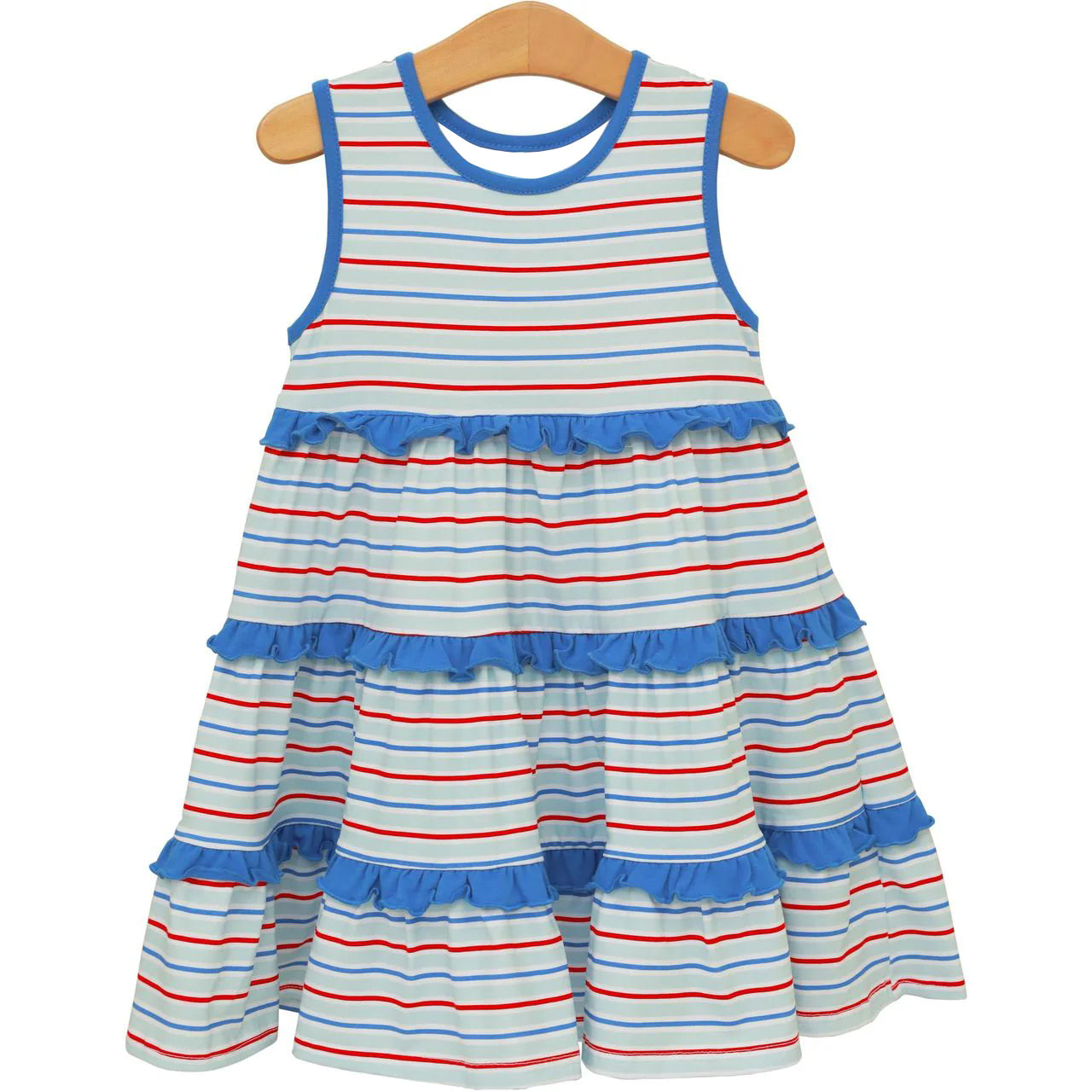 preorder GSD3985 July 4th Red Blue Striped Sleeveless Girls Dress