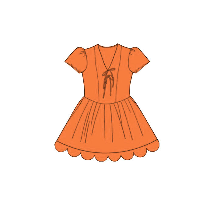 Preorder GSD3993 Orange Scallop Short Sleeve Girls Dress