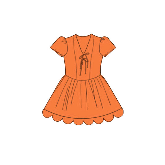 Preorder GSD3993 Orange Scallop Short Sleeve Girls Dress