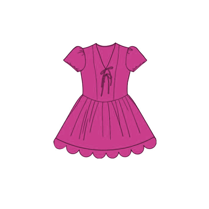 Preorder GSD3994 Hot Pink Scallop Short Sleeve Girls Dress