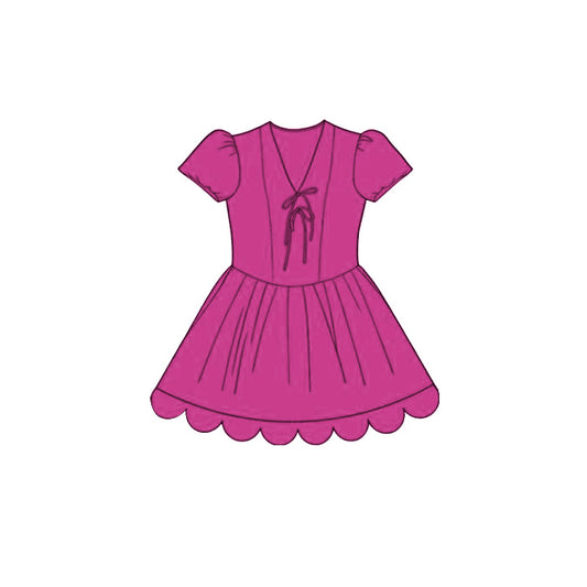 Preorder GSD3994 Hot Pink Scallop Short Sleeve Girls Dress