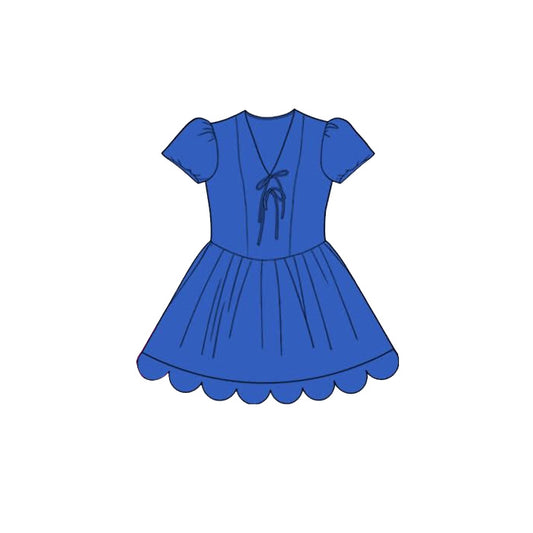 Preorder GSD3995 Blue Scallop Short Sleeve Girls Dress