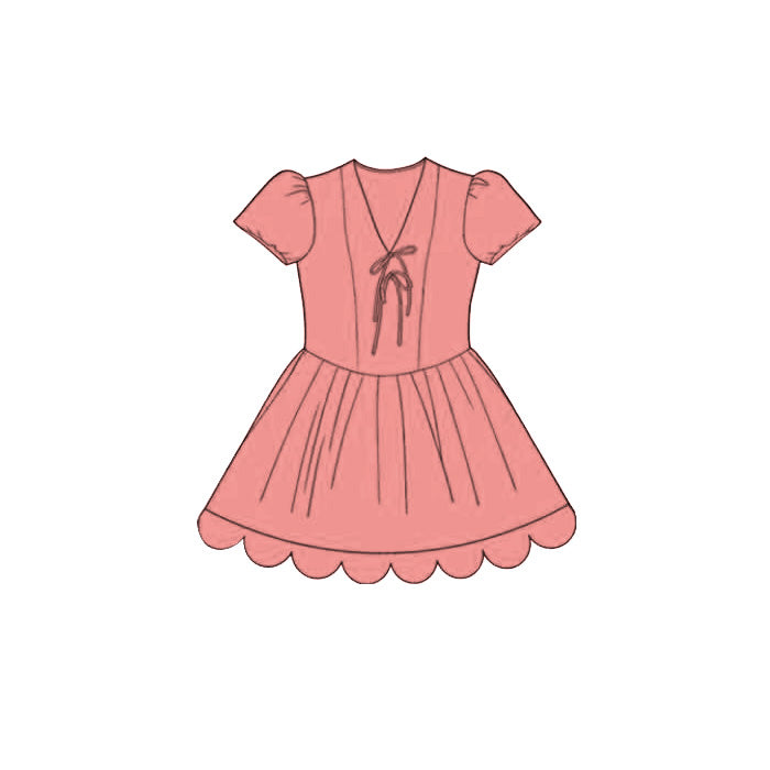 Preorder GSD3996 Pink Scallop Short Sleeve Girls Dress