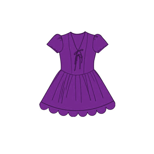 Preorder GSD3997 Purple Scallop Short Sleeve Girls Dress