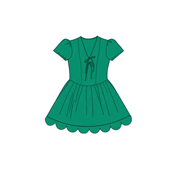 Preorder GSD3998 Green Scallop Short Sleeve Girls Dress