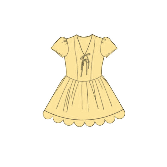 Preorder GSD4000 Yellow Scallop Short Sleeve Girls Dress