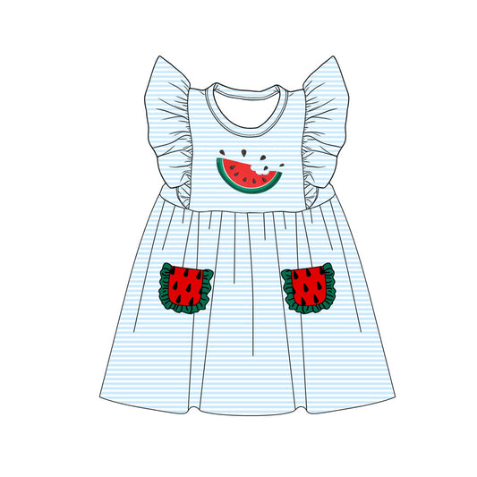 Preorder GSD4001 Summer Watermelon Pockets Flutter Sleeve Girls Dress