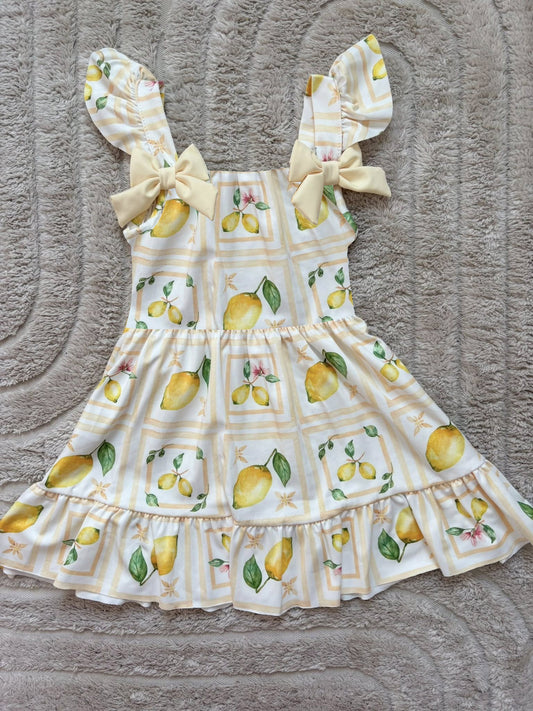Preorder GSD4003 Lemon Flutter Sleeve Girls Dress