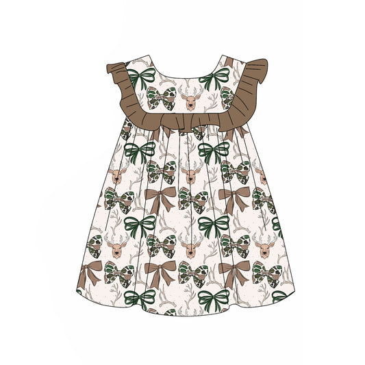 Preorder GSD4004 Deer Camo Bows Flutter Sleeve Girls Dress