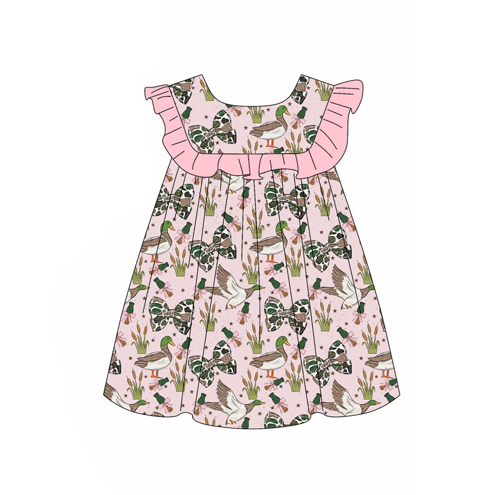 Preorder GSD4005 Mallard Duck Camo Bows Flutter Sleeve Girls Dress