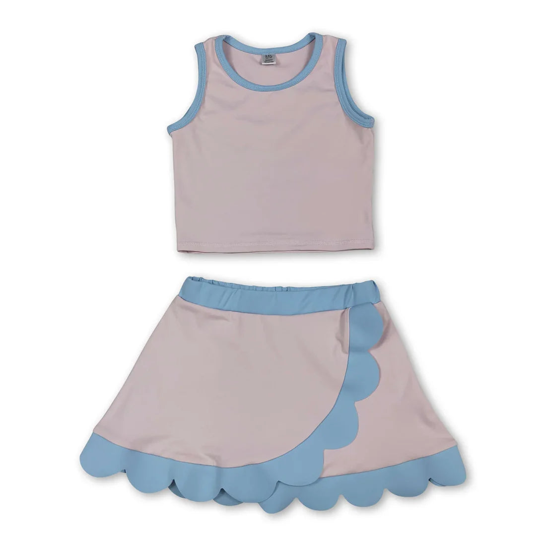 Solid Color Yoga Scallop Sleeveless Skorts Girls Set RTS Sibling Clothes