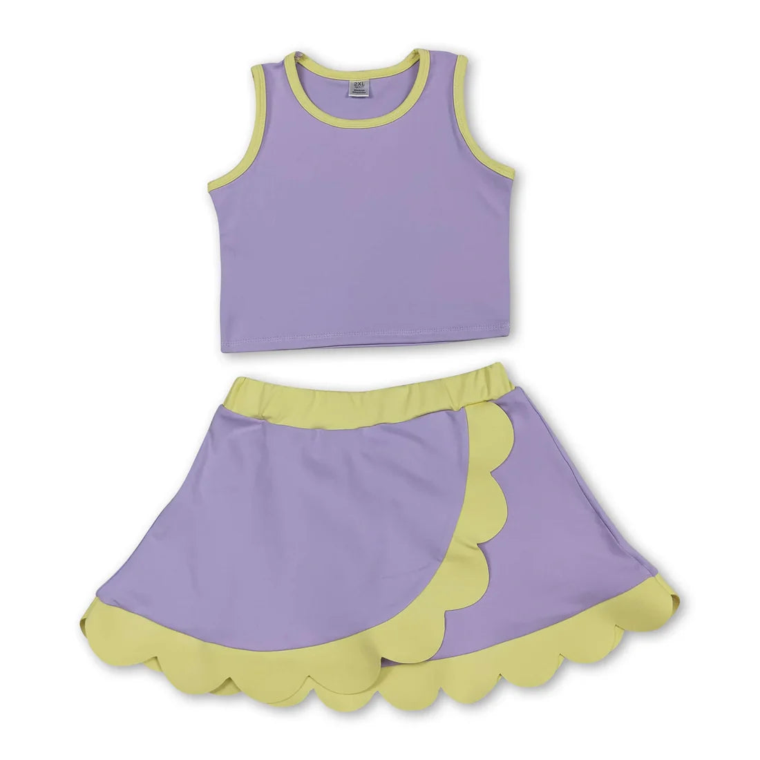 Solid Color Yoga Scallop Sleeveless Skorts Girls Set RTS Sibling Clothes