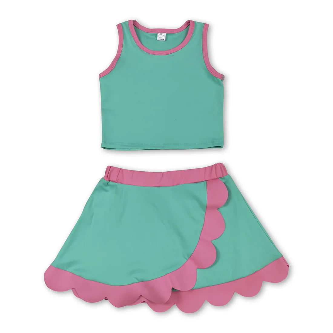 Solid Color Yoga Scallop Sleeveless Skorts Girls Set RTS Sibling Clothes