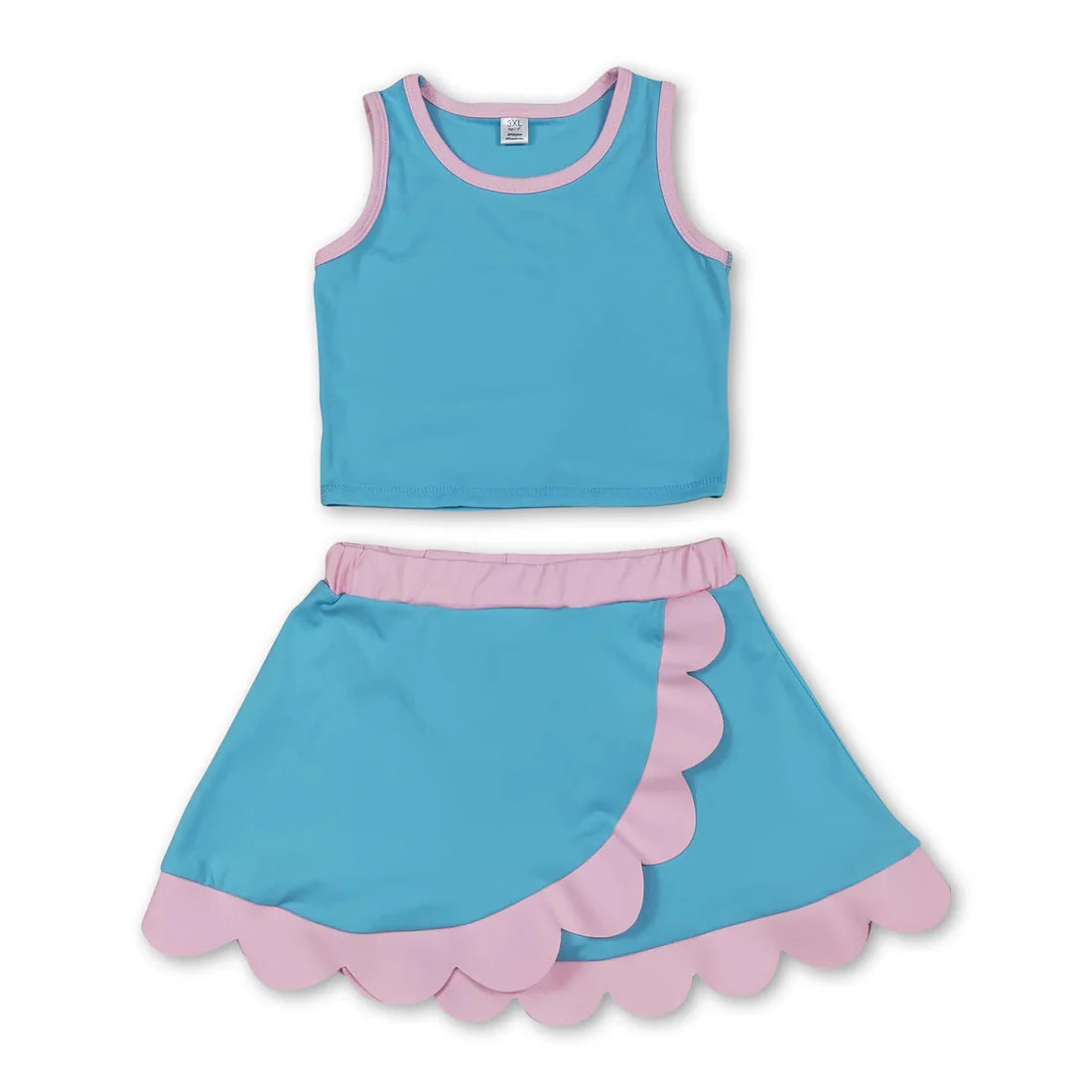 Solid Color Yoga Scallop Sleeveless Skorts Girls Set RTS Sibling Clothes