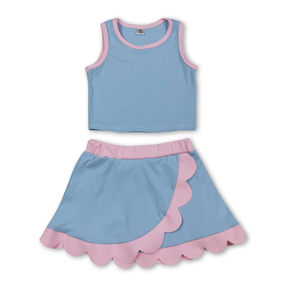 Solid Color Yoga Scallop Sleeveless Skorts Girls Set RTS Sibling Clothes