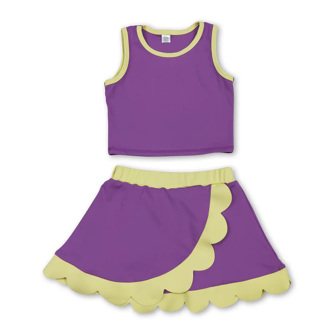 Solid Color Yoga Scallop Sleeveless Skorts Girls Set RTS Sibling Clothes