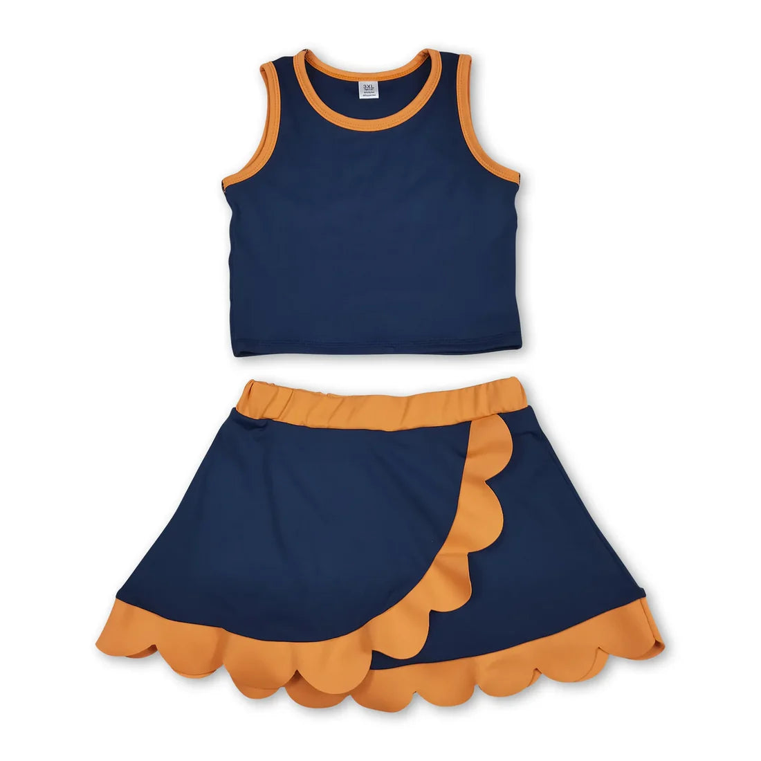 Solid Color Yoga Scallop Sleeveless Skorts Girls Set RTS Sibling Clothes