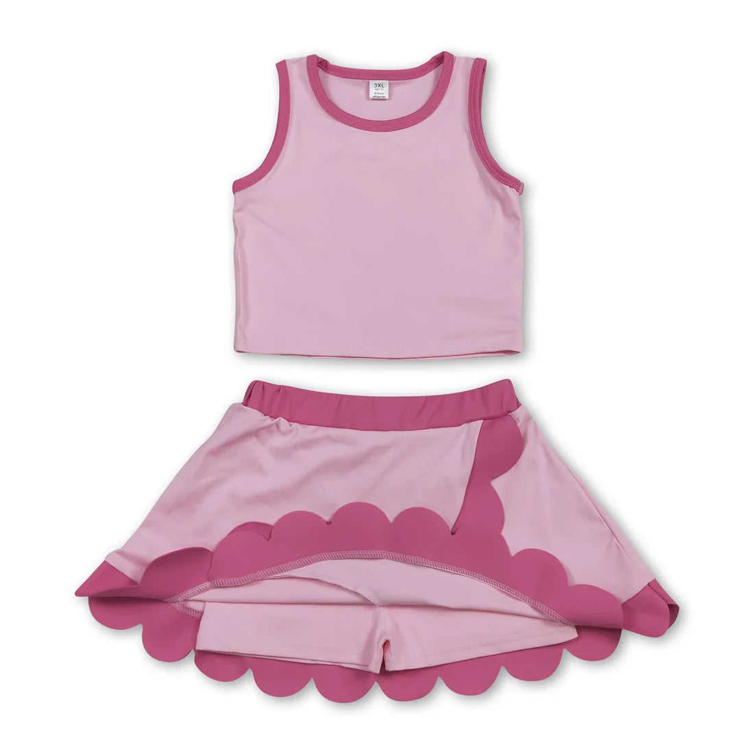 Solid Color Yoga Scallop Sleeveless Skorts Girls Set RTS Sibling Clothes