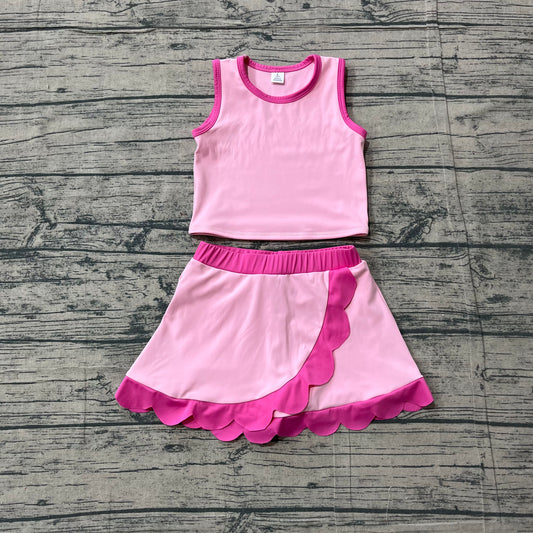 preorder Samples GSD4019 Yoga Pink Sleeveless Skorts Girls Set