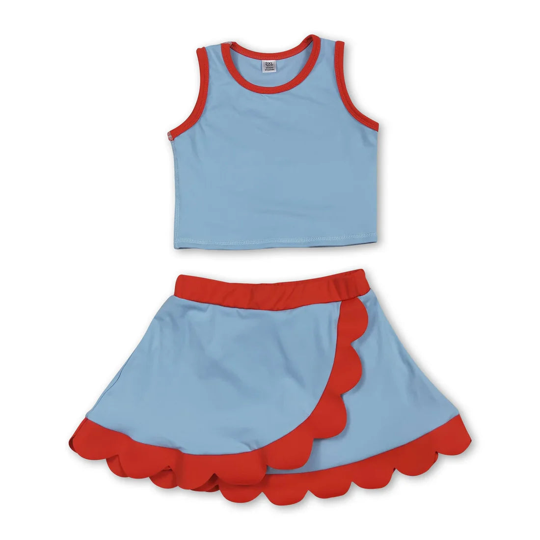 Solid Color Yoga Scallop Sleeveless Skorts Girls Set RTS Sibling Clothes