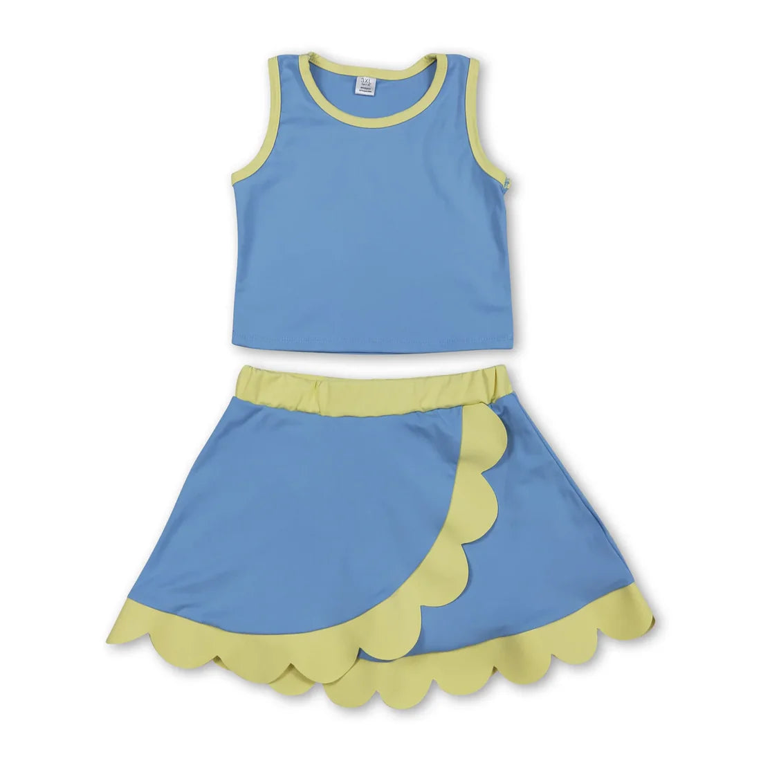 Solid Color Yoga Scallop Sleeveless Skorts Girls Set RTS Sibling Clothes