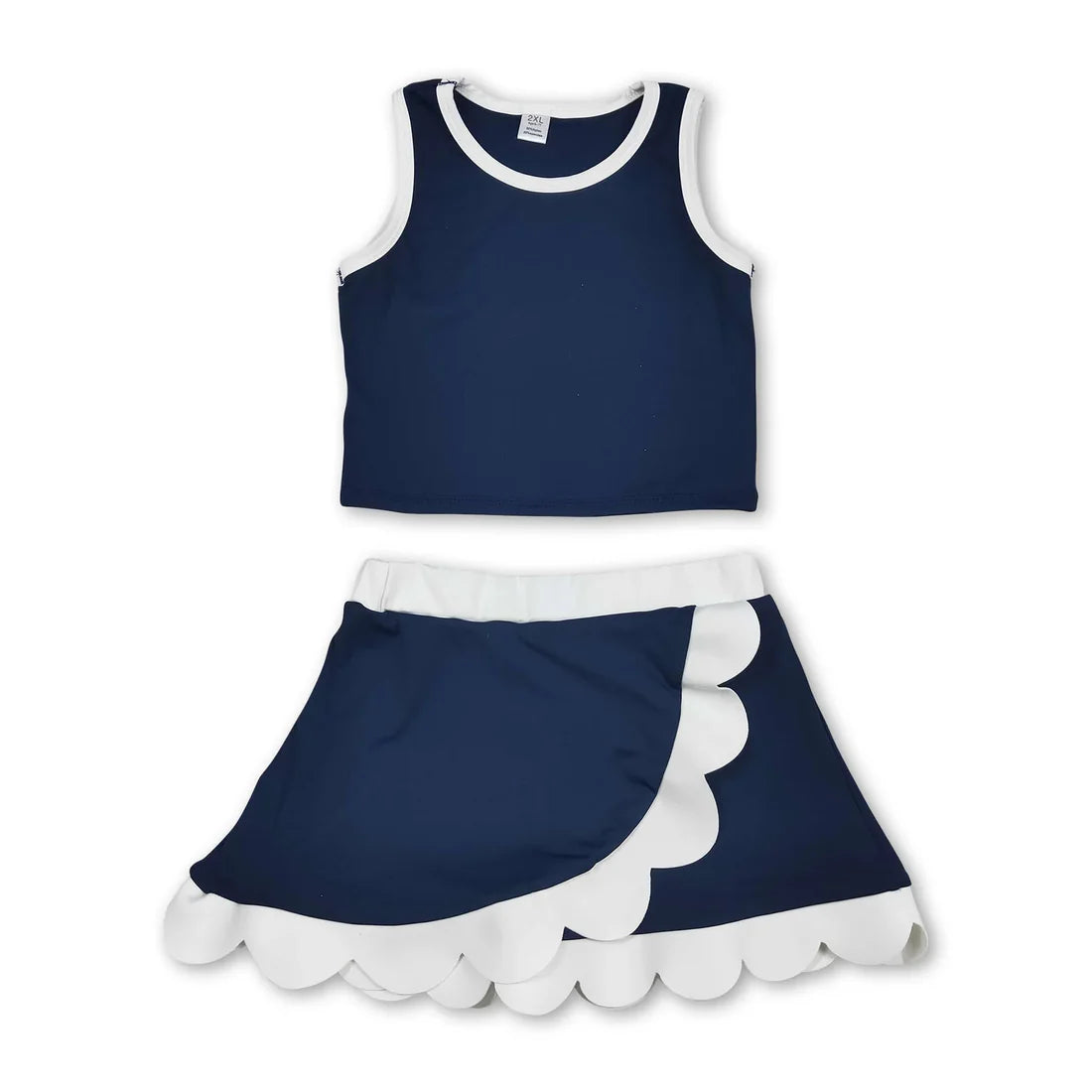 Solid Color Yoga Scallop Sleeveless Skorts Girls Set RTS Sibling Clothes