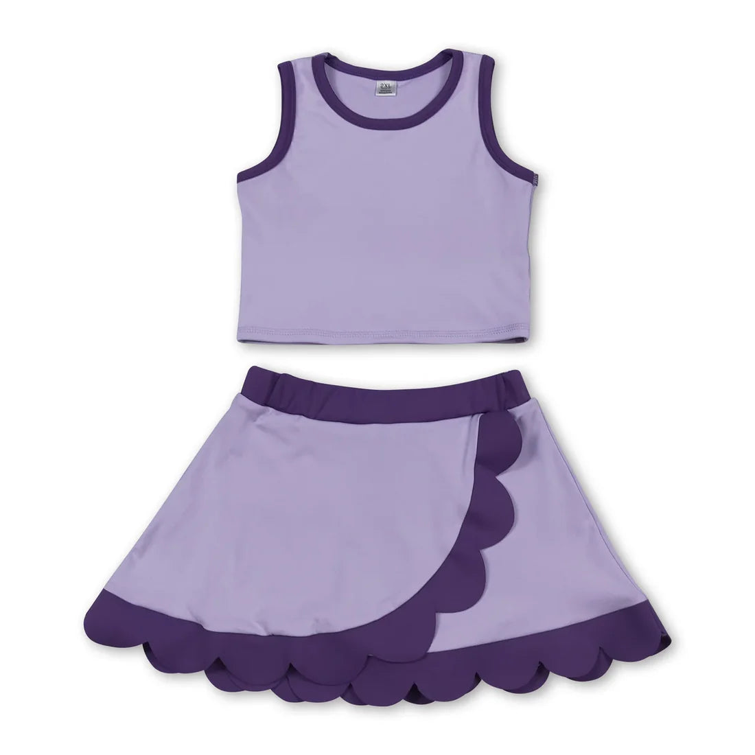 Solid Color Yoga Scallop Sleeveless Skorts Girls Set RTS Sibling Clothes