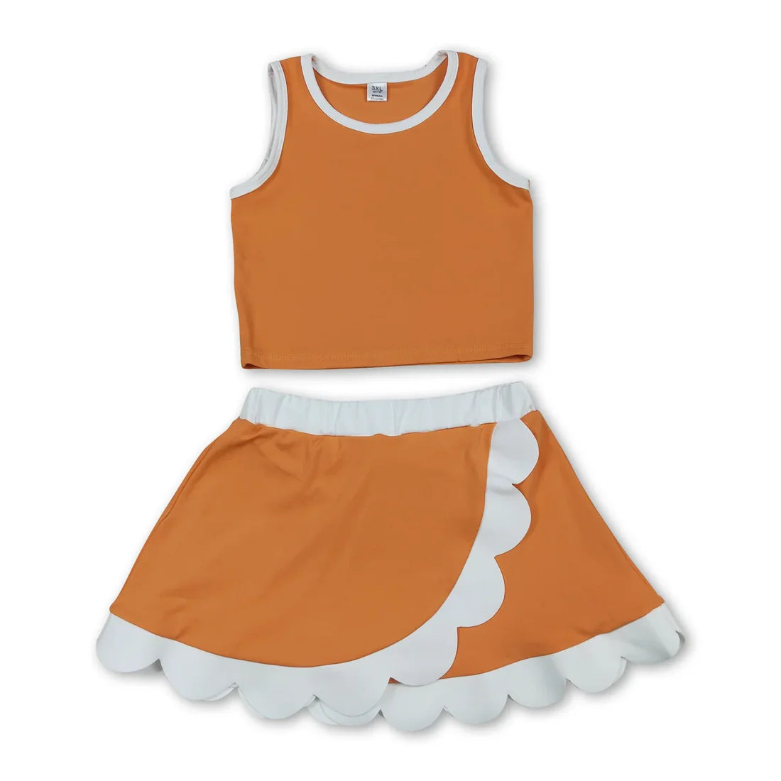 Solid Color Yoga Scallop Sleeveless Skorts Girls Set RTS Sibling Clothes