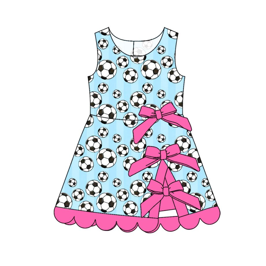 preorder GSD4034 Yoga Soccer Blue Bows Sleeveless Girls Skorts Dress