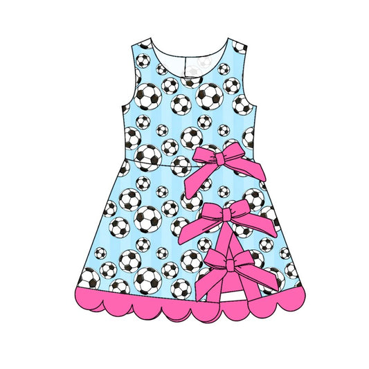 preorder GSD4034 Yoga Soccer Blue Bows Sleeveless Girls Skorts Dress