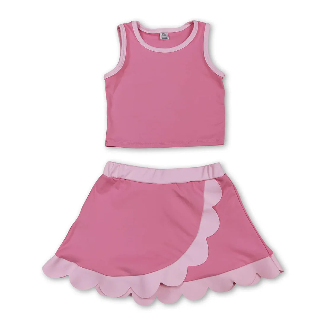 Solid Color Yoga Scallop Sleeveless Skorts Girls Set RTS Sibling Clothes