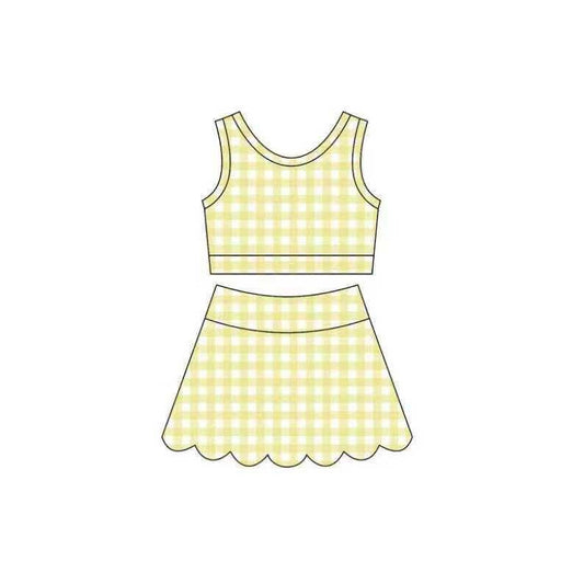 preorder GSD4068 Scallop Yellow Checkered Sleeveless Skorts Girls Set