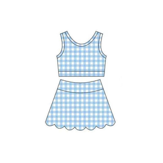 preorder GSD4069 Scallop Blue Checkered Sleeveless Skorts Girls Set
