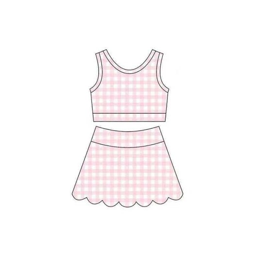 preorder GSD4070 Scallop Pink Checkered Sleeveless Skorts Girls Set