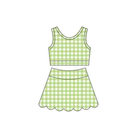 preorder GSD4071 Scallop Green Checkered Sleeveless Skorts Girls Set