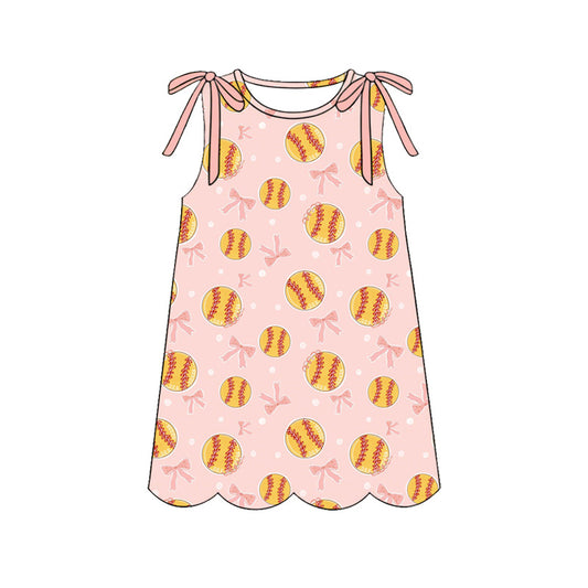 Preorder GSD4072 Softball Bows Sleeveelss Girls Dress