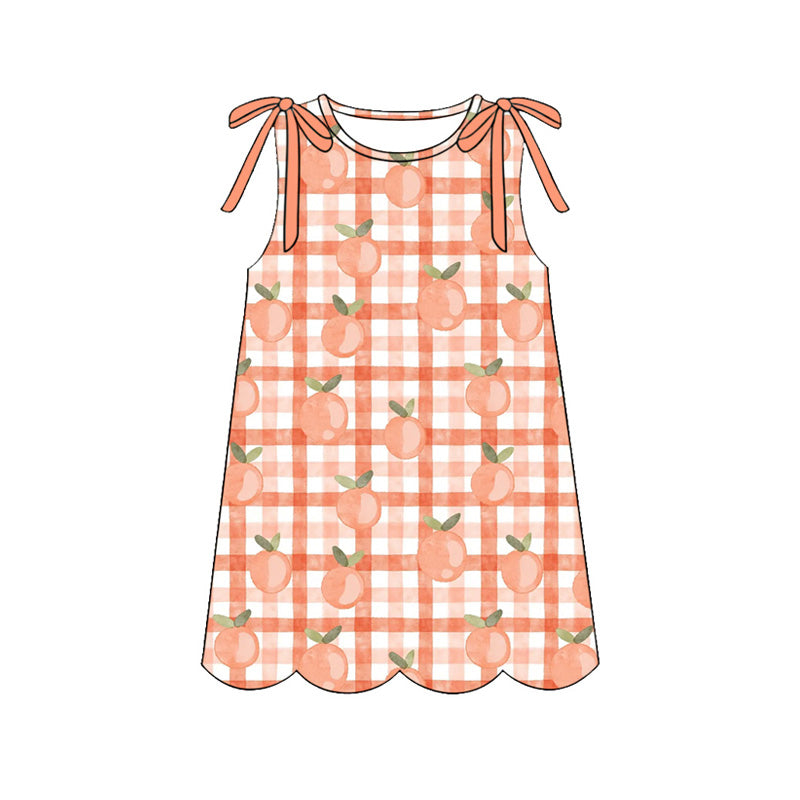 Preorder GSD4074 Peach Checkered Sleeveelss Girls Dress