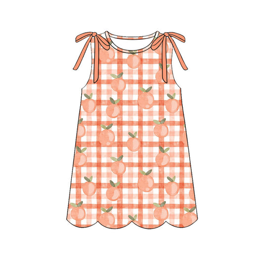 Preorder GSD4074 Peach Checkered Sleeveelss Girls Dress