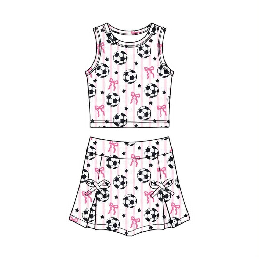 preorder GSD4078 Soccer Bows Pink Sleeveless Skorts Girls Set