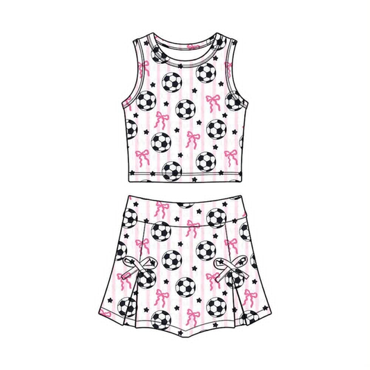 preorder GSD4078 Soccer Bows Pink Sleeveless Skorts Girls Set