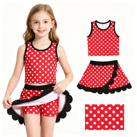 GSD4080 Yoga Cartoon Princess Red Dot Sleeveless Skorts Girls Set