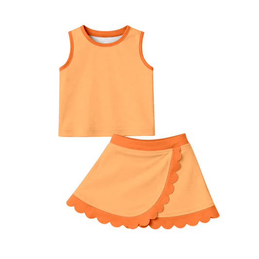 preorder GSD4081 Yoga Cartoon Princess Orange Dot Sleeveless Skorts Girls Set