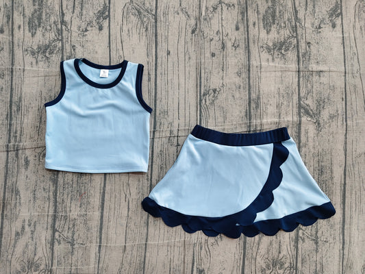 preorder Samples GSD4082 Yoga Cartoon Princess Blue Dot Sleeveless Skorts Girls Set