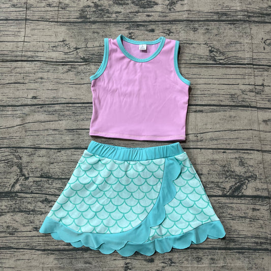 preorder Samples GSD4083 Yoga Cartoon Princess Pink Sleeveless Skorts Girls Set